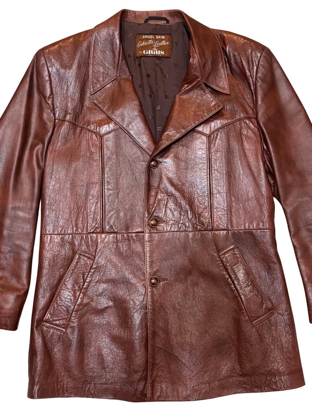 Vintage 70’s Brown Leather Men's Jacket - Classic Button-Front Coat Made in USA